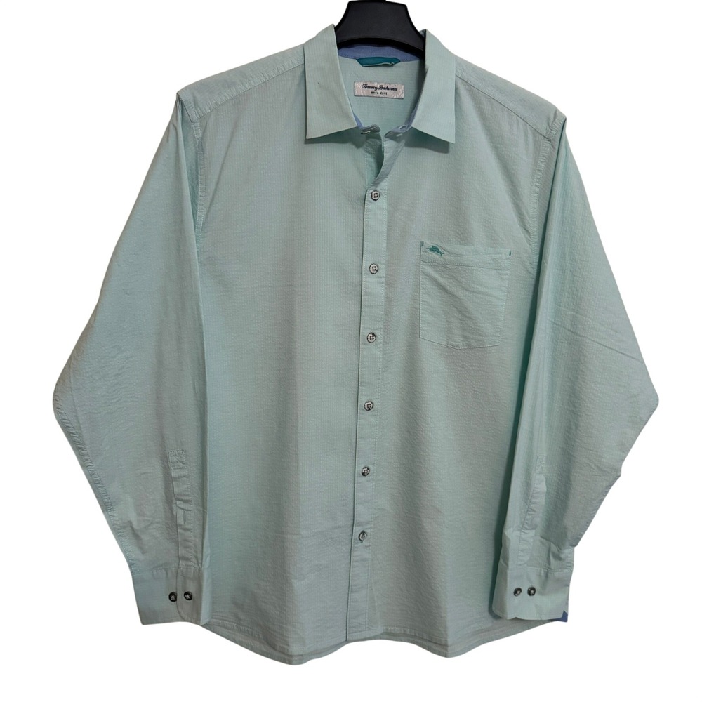 Tommy Bahama Nova Wave Button Down Shirt Mens Large Vacation Light Blue Solid LS